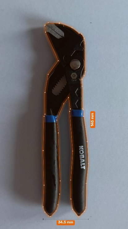 Step 2: The TracetoForge editor shows the same pliers photo with a red contour line tracing the precise outline of the tool.